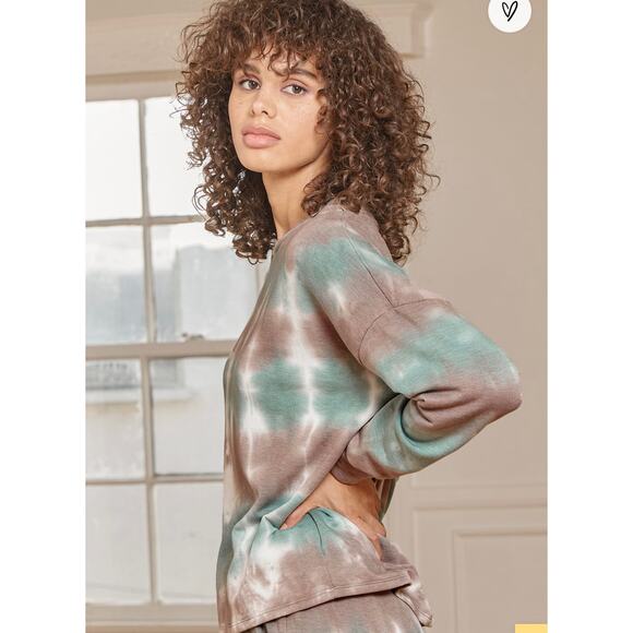 Lulus Womens M Iconic Moves Tie‎ Dye Sweatshirt Brown Green Slouchy Hippie USA - Picture 3 of 9